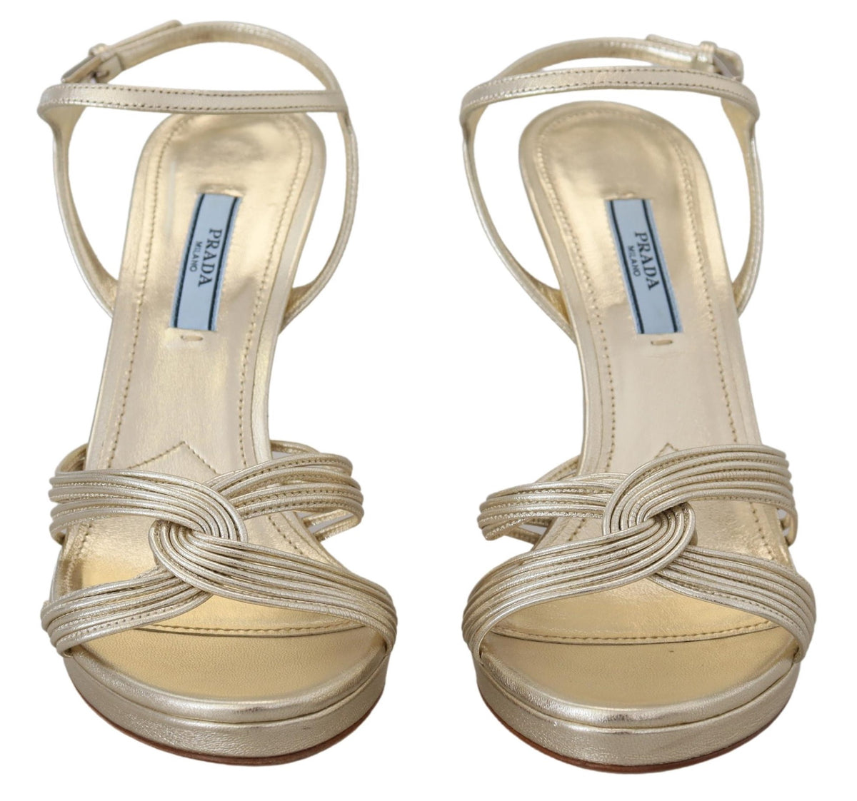 Prada Gold Leather Stiletto Heels Sandals with Ankle Strap