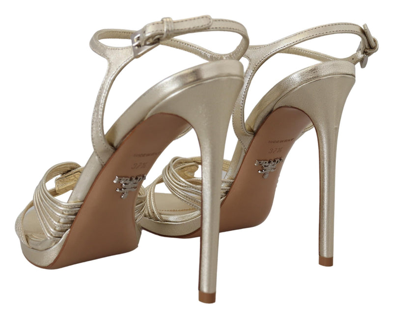 Prada Gold Leather Stiletto Heels Sandals with Ankle Strap
