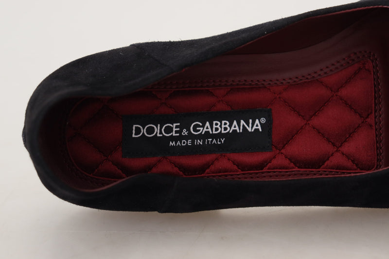 Dolce & Gabbana Black Suede Gold Cross Slip On Loafers
