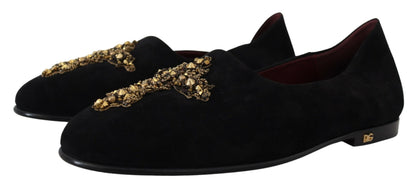 Dolce & Gabbana Zwarte Suède Goudkleurige Kruisvormige Slippers
