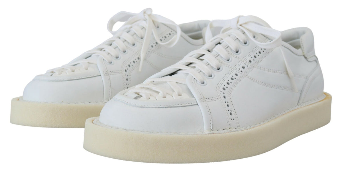 Dolce & Gabbana White Leather Low Top Oxford Sneakers