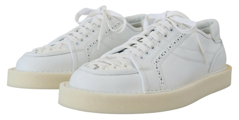 Dolce & Gabbana White Leather Low Top Oxford Sneakers