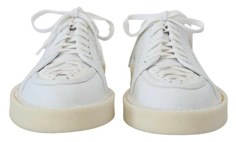 Dolce & Gabbana White Leather Low Top Oxford Sneakers