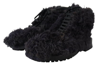Bottines de combat en cuir noir et peau de mouton retournée Dolce & Gabbana