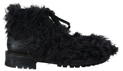 Bottines de combat en cuir noir et peau de mouton retournée Dolce & Gabbana