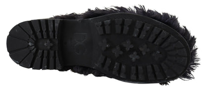 Bottines de combat en cuir noir et peau de mouton retournée Dolce & Gabbana