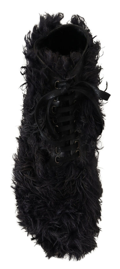 Bottines de combat en cuir noir et peau de mouton retournée Dolce & Gabbana