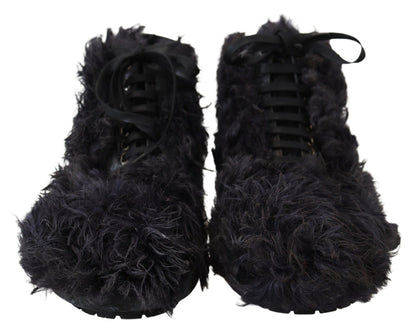 Bottines de combat en cuir noir et peau de mouton retournée Dolce & Gabbana