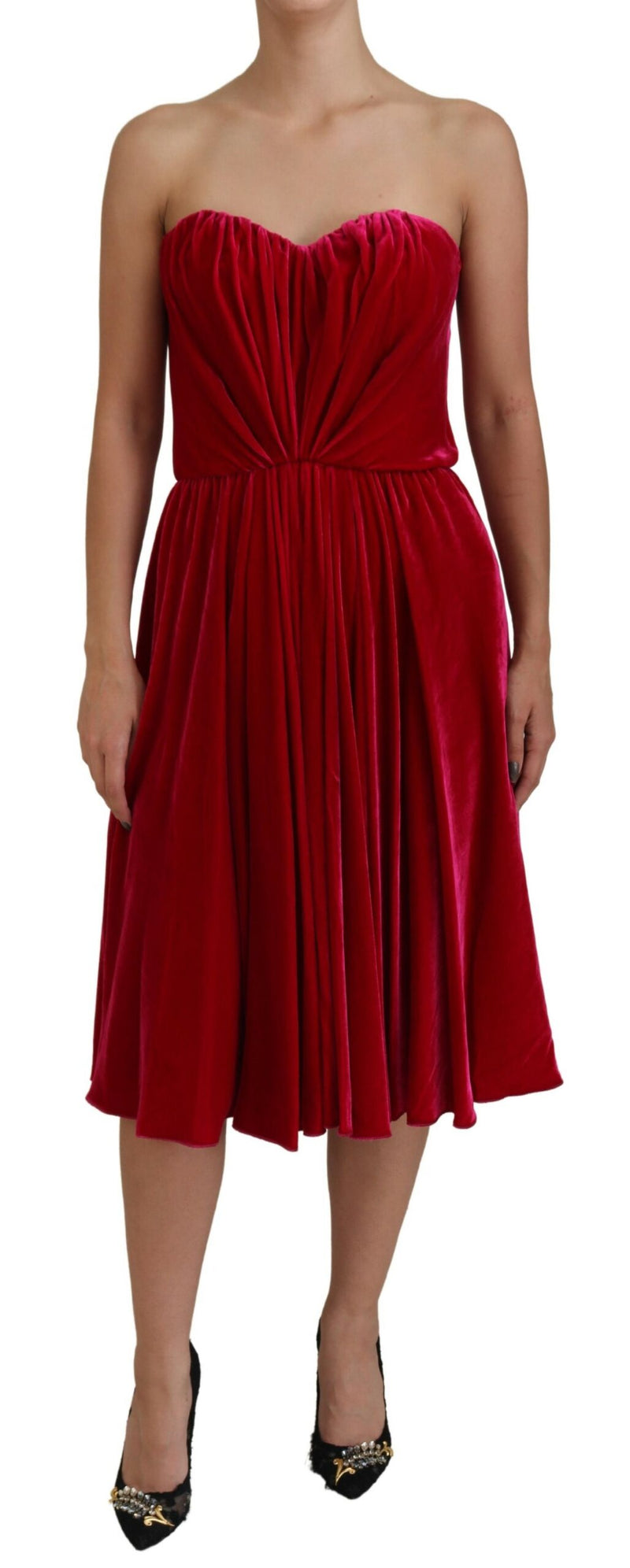 Robe Midi A-Line Sans Manches en Viscose Rose Dolce & Gabbana