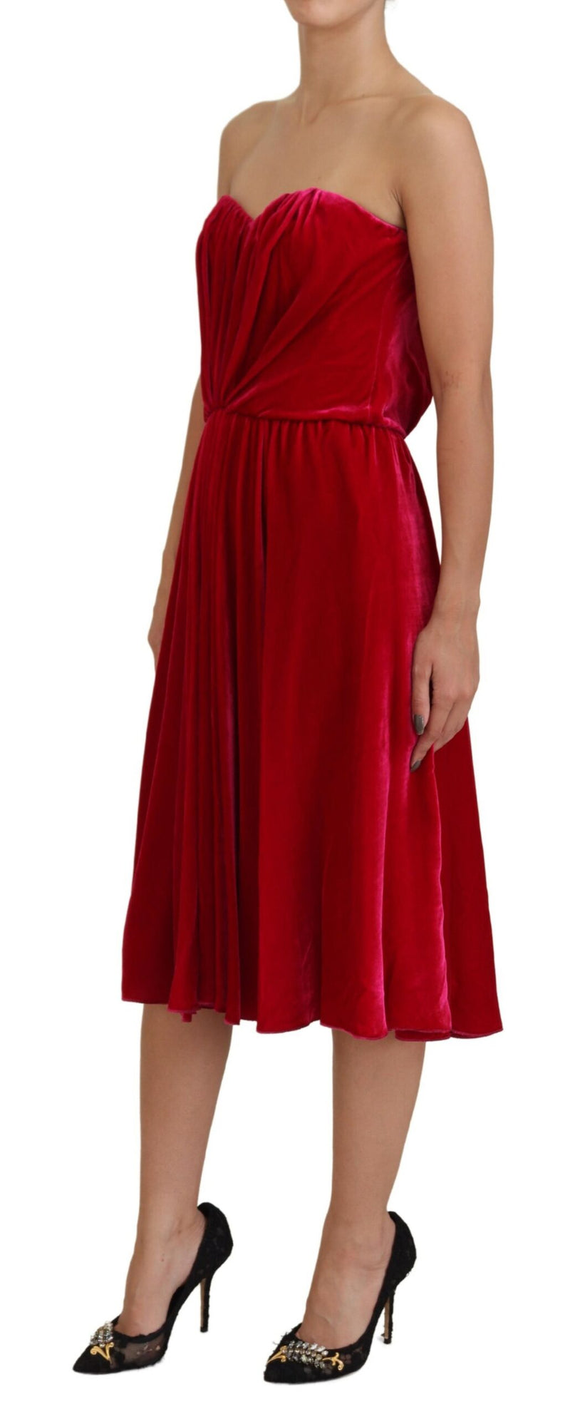 Robe Midi A-Line Sans Manches en Viscose Rose Dolce & Gabbana