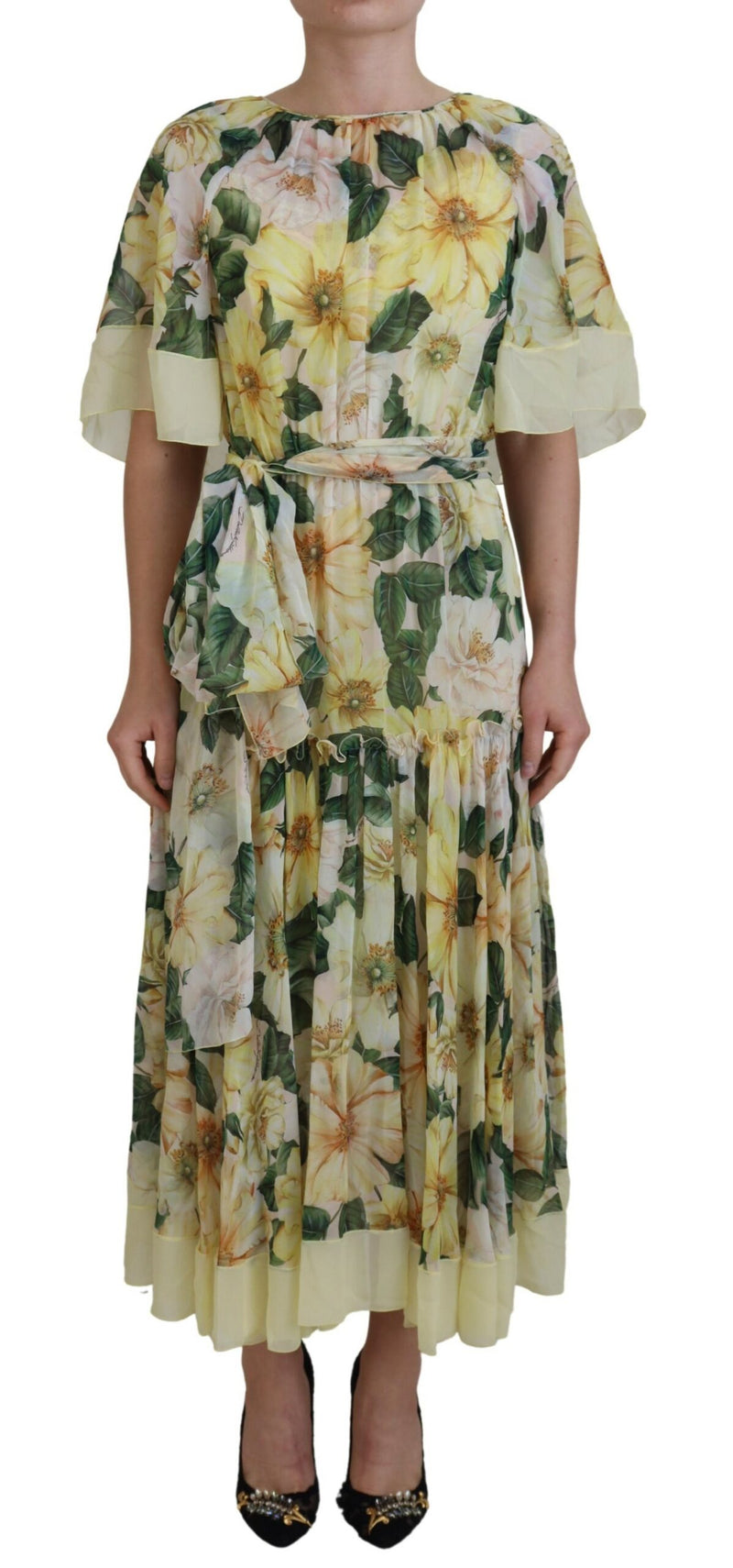 Robe Maxi Longue Multicolore en Soie Imprimée Florale Dolce & Gabbana