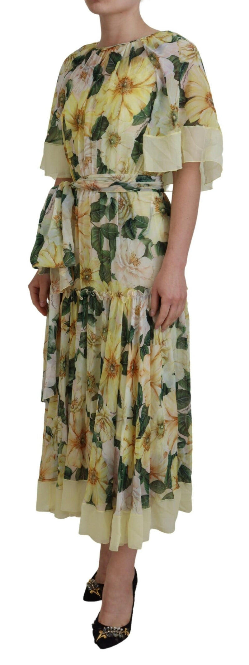 Robe Maxi Longue Multicolore en Soie Imprimée Florale Dolce & Gabbana