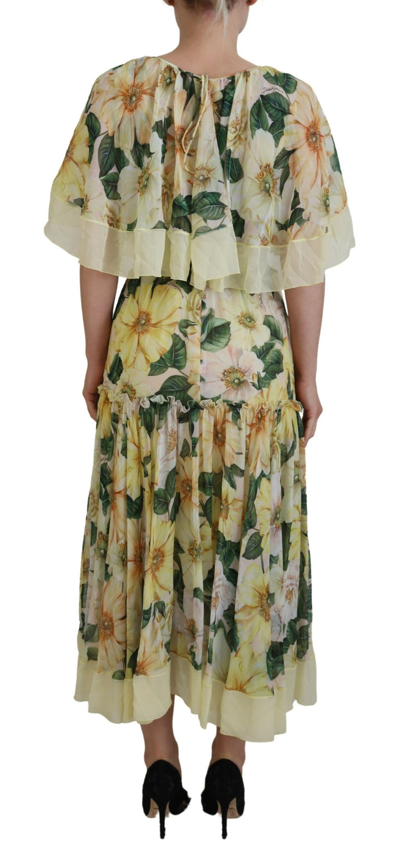 Robe Maxi Longue Multicolore en Soie Imprimée Florale Dolce & Gabbana