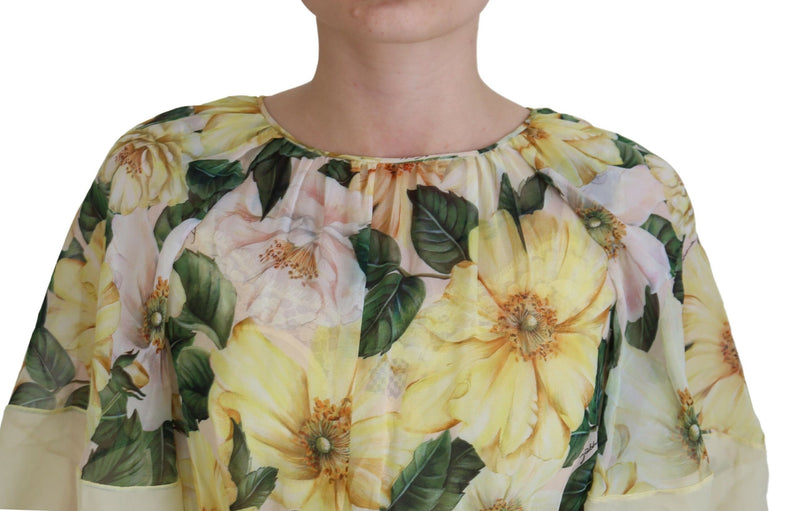 Robe Maxi Longue Multicolore en Soie Imprimée Florale Dolce & Gabbana
