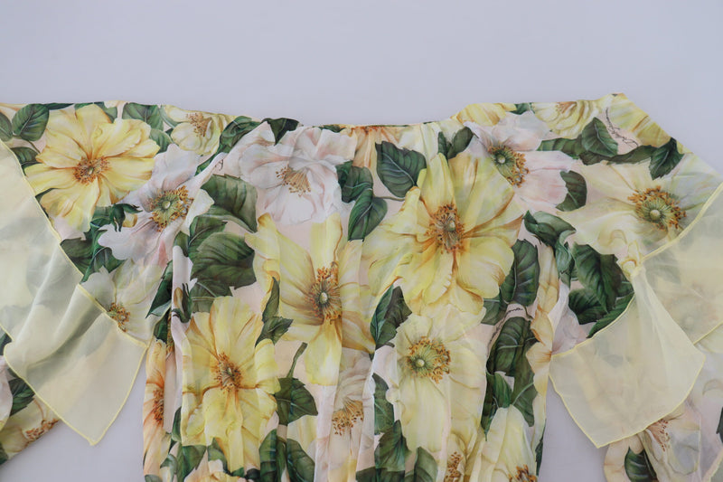 Robe Maxi Longue Multicolore en Soie Imprimée Florale Dolce & Gabbana