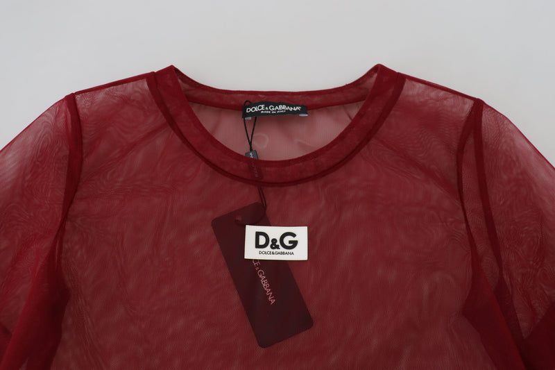 Robe Mini Shift à Deux Couches en Nylon Maroon Dolce & Gabbana