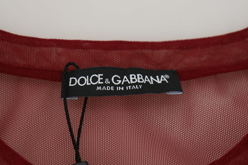 Robe Mini Shift à Deux Couches en Nylon Maroon Dolce & Gabbana