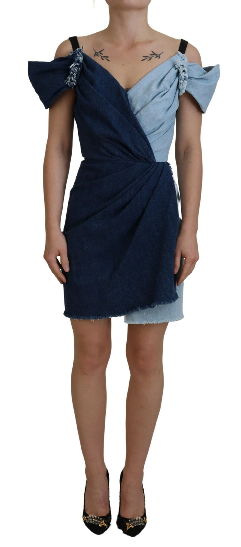 Robe Mini en Jean Patchwork Bleu Bicolore Dolce & Gabbana
