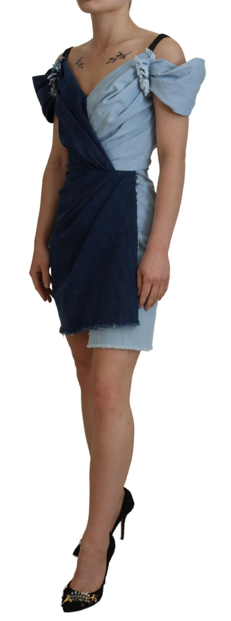 Robe Mini en Jean Patchwork Bleu Bicolore Dolce & Gabbana
