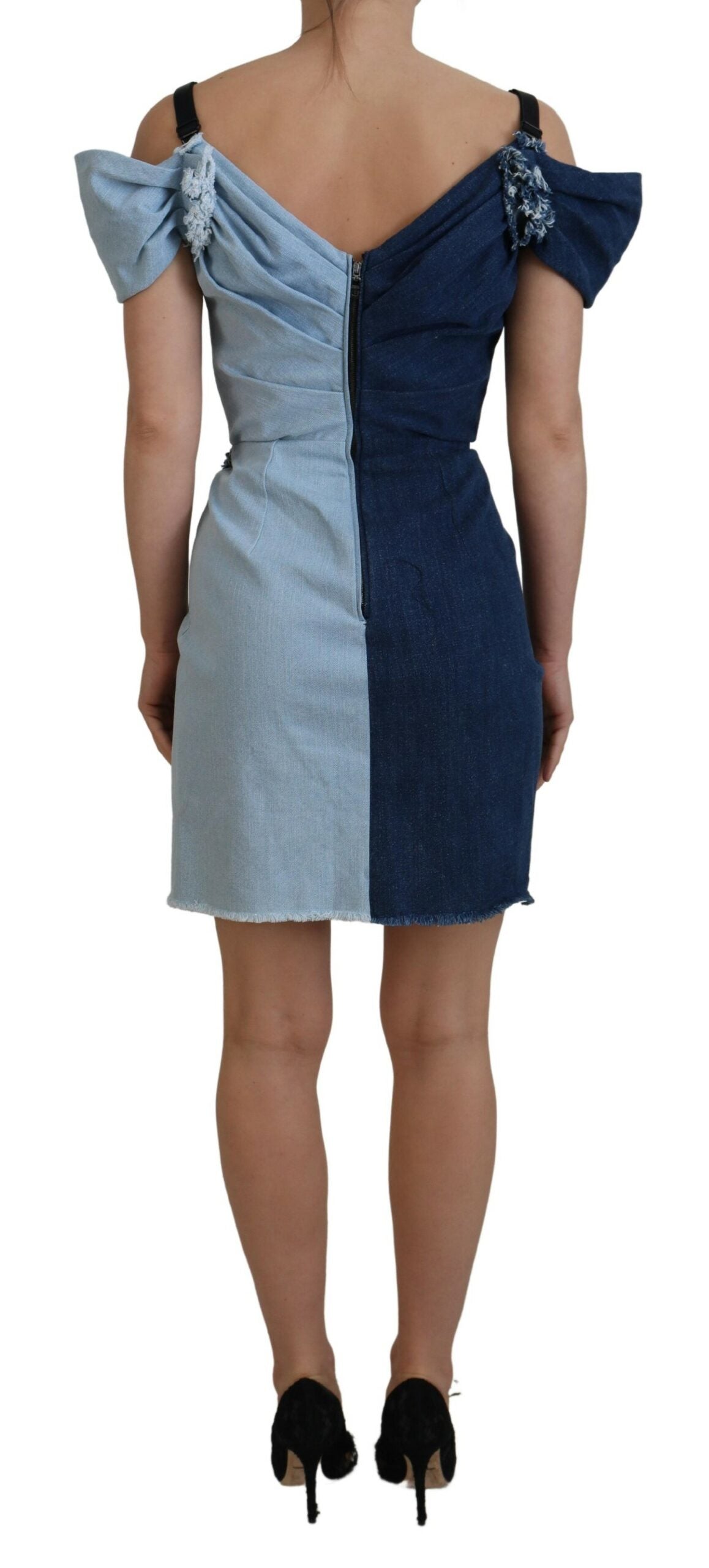 Robe Mini en Jean Patchwork Bleu Bicolore Dolce & Gabbana
