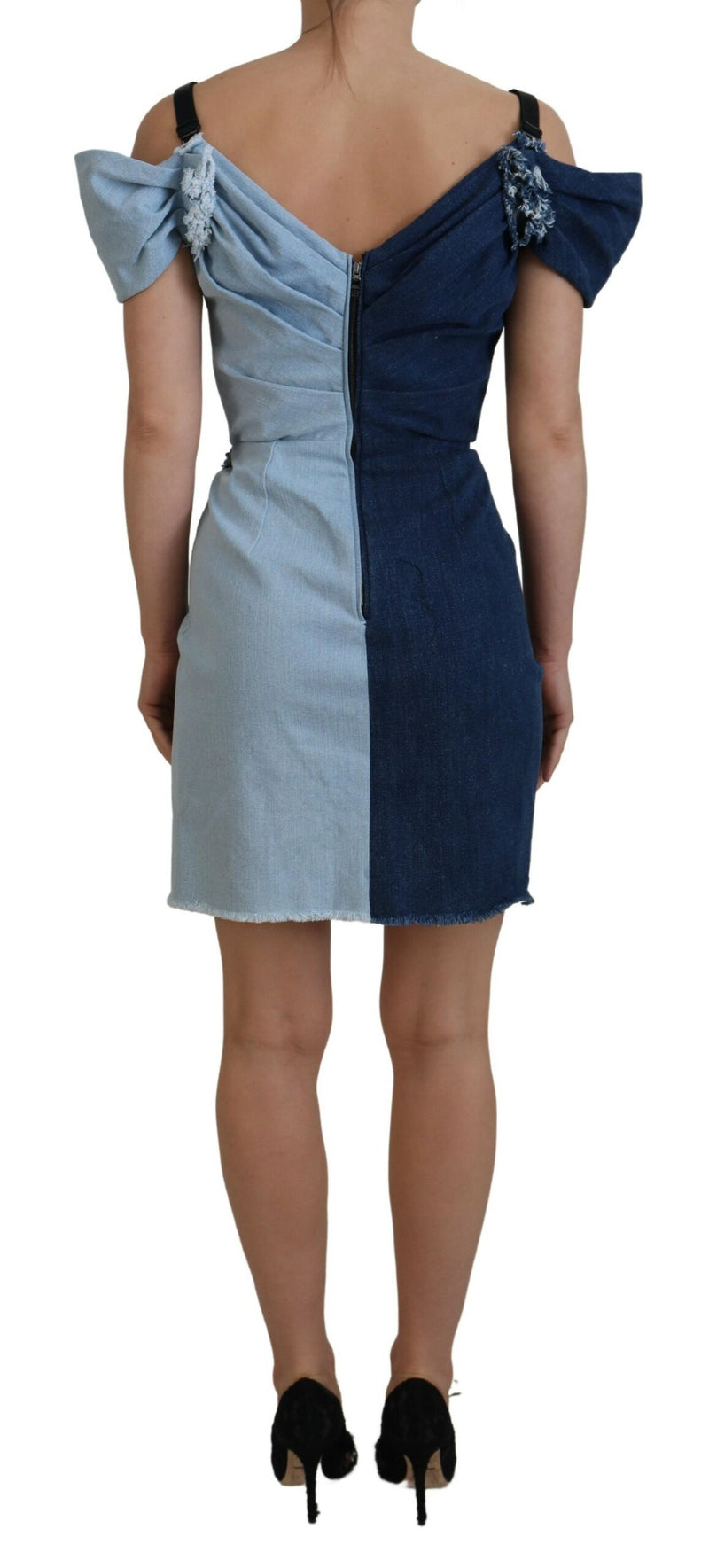 Robe Mini en Jean Patchwork Bleu Bicolore Dolce & Gabbana