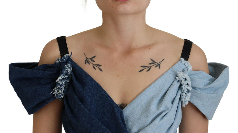 Robe Mini en Jean Patchwork Bleu Bicolore Dolce & Gabbana