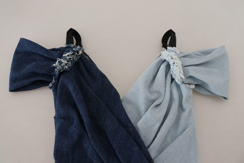 Robe Mini en Jean Patchwork Bleu Bicolore Dolce & Gabbana