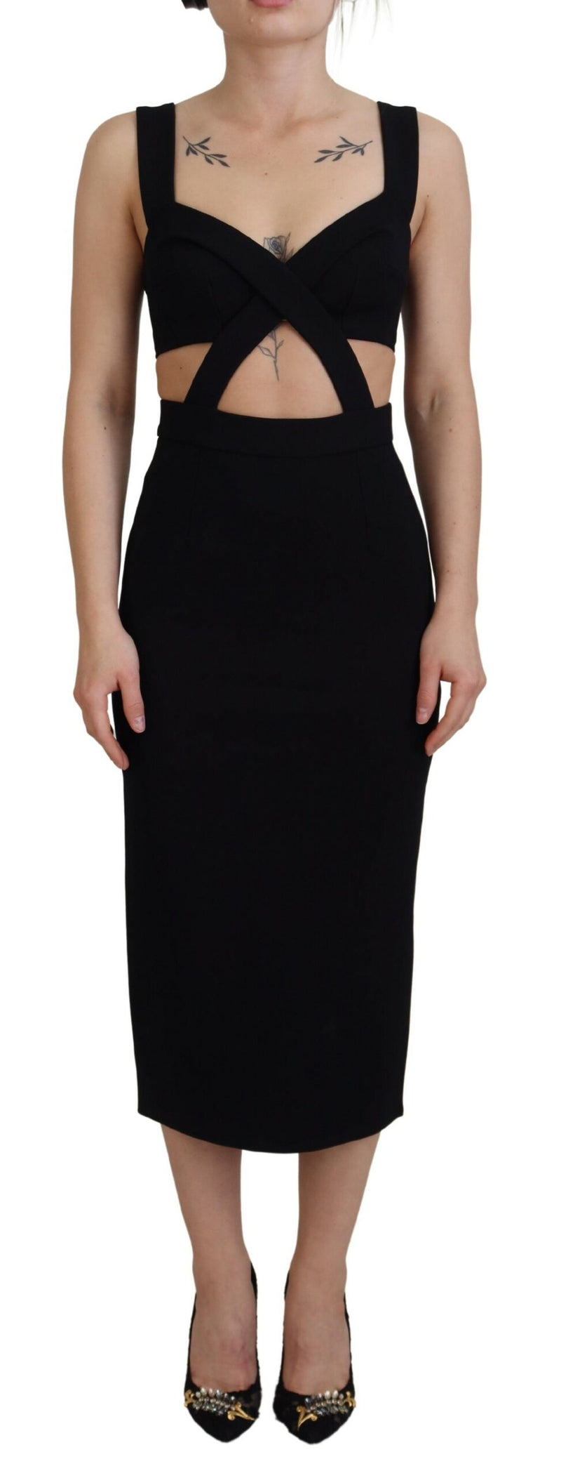 Robe Midi Bodycon Noir en Viscose Dolce & Gabbana