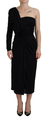 Dolce & Gabbana Robe Fourreau Noire à Épaule Dénudée en Laine