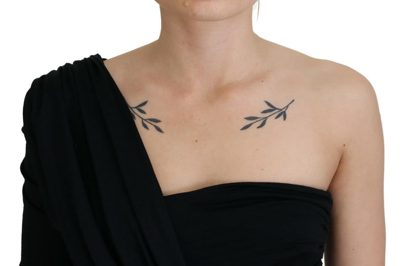 Dolce & Gabbana Robe Fourreau Noire à Épaule Dénudée en Laine