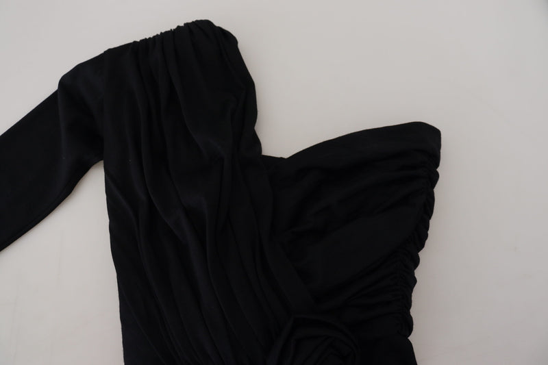 Dolce & Gabbana Robe Fourreau Noire à Épaule Dénudée en Laine