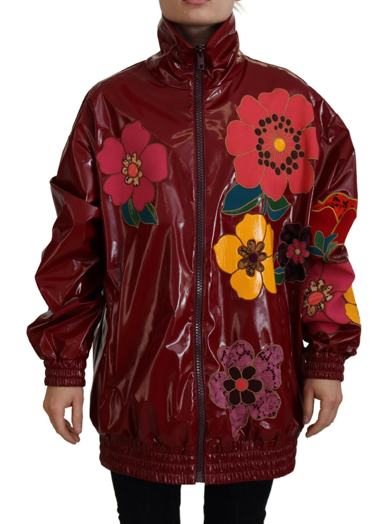 Dolce & Gabbana Veste Zippée Florale Maroon pour Femme