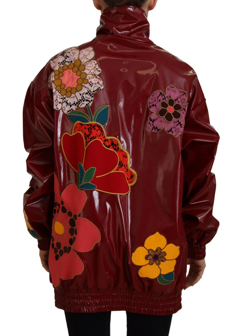 Dolce & Gabbana Veste Zippée Florale Maroon pour Femme