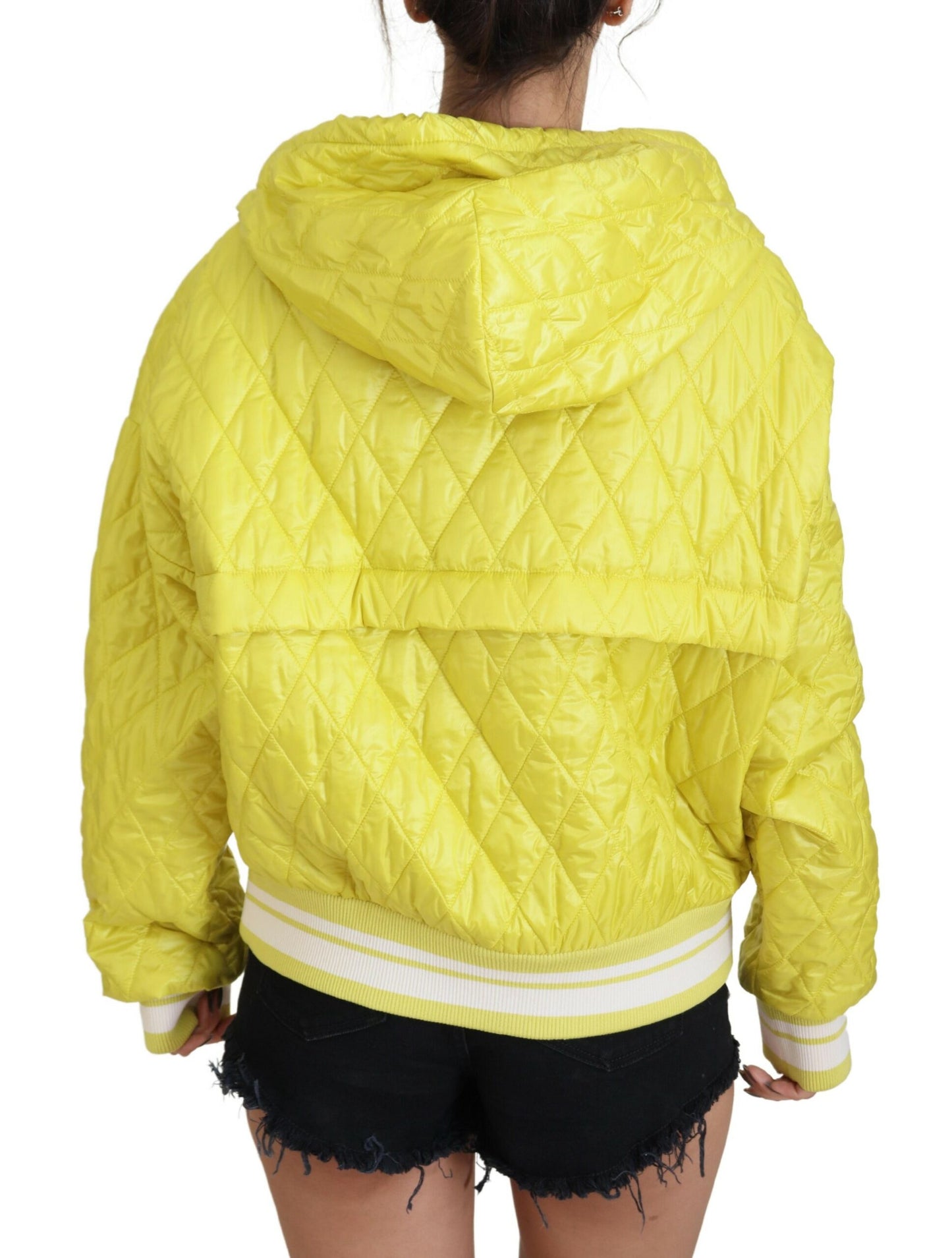 Veste à capuche matelassée en nylon jaune de Dolce & Gabbana