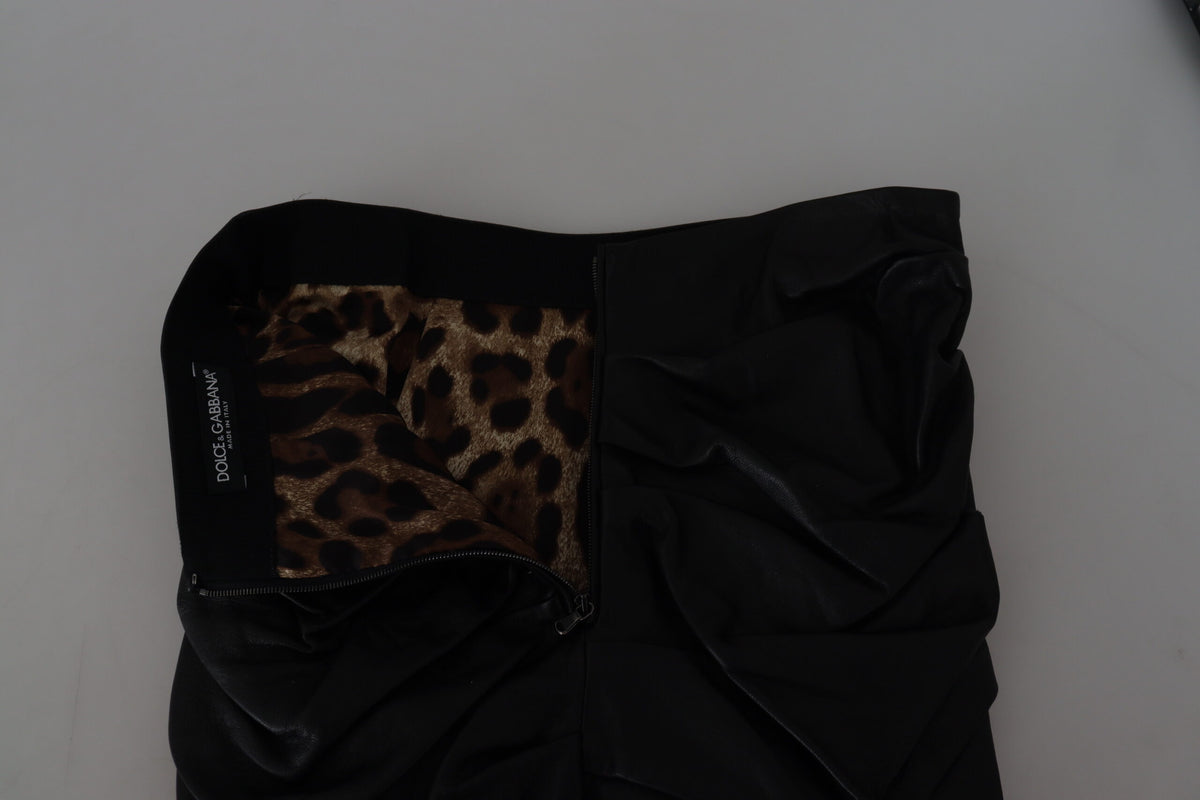 Dolce & Gabbana Black Lambskin Leather A-line Mini Skirt
