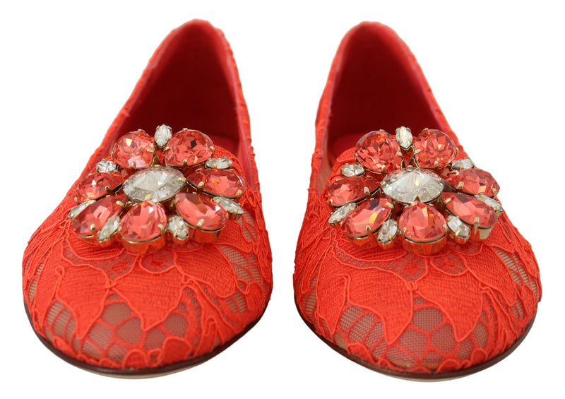 Dolce & Gabbana Red Taormina Lace Crystals Ballet Flats