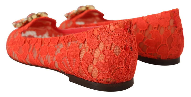 Dolce & Gabbana Red Taormina Lace Crystals Ballet Flats
