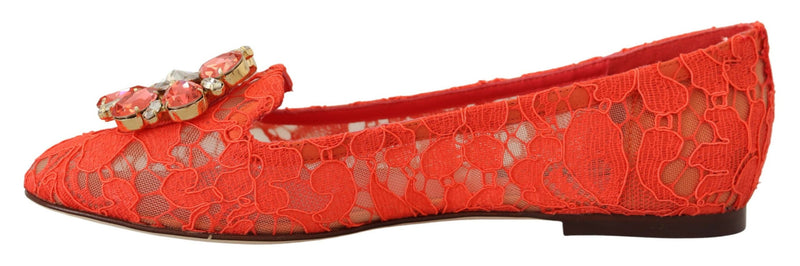 Dolce & Gabbana Red Taormina Lace Crystals Ballet Flats