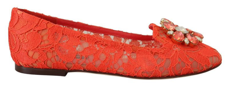 Dolce & Gabbana Red Taormina Lace Crystals Ballet Flats