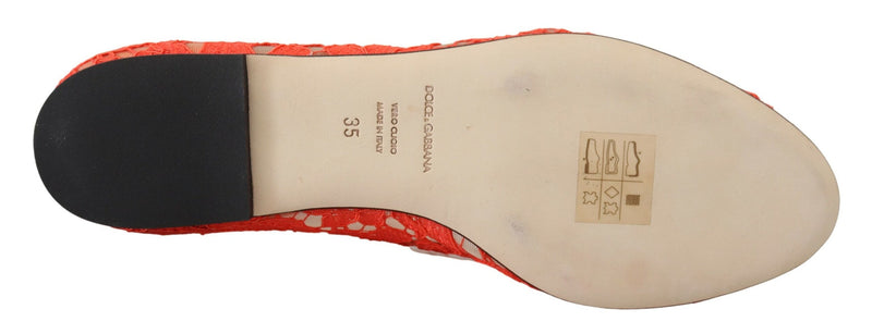 Dolce & Gabbana Red Taormina Lace Crystals Ballet Flats