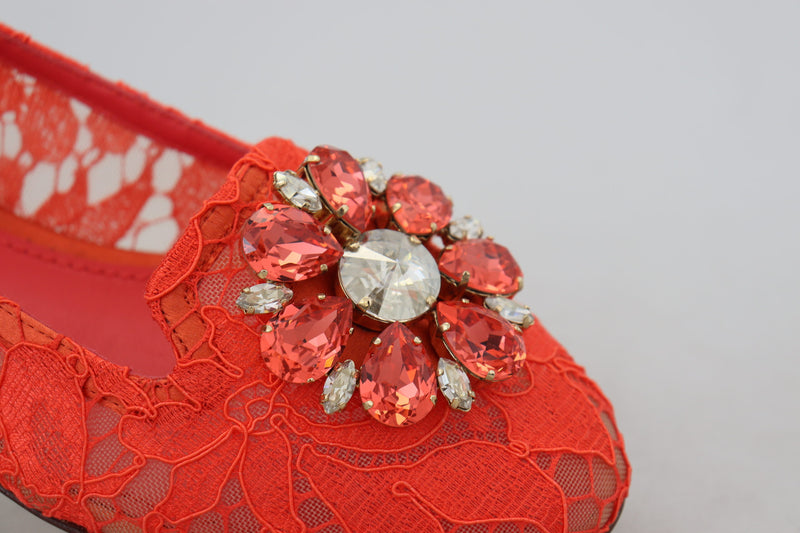 Dolce & Gabbana Red Taormina Lace Crystals Ballet Flats
