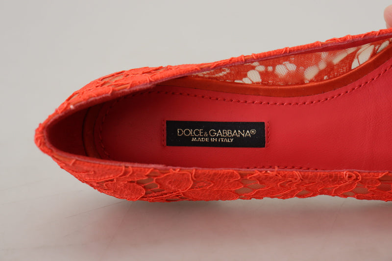 Dolce & Gabbana Red Taormina Lace Crystals Ballet Flats