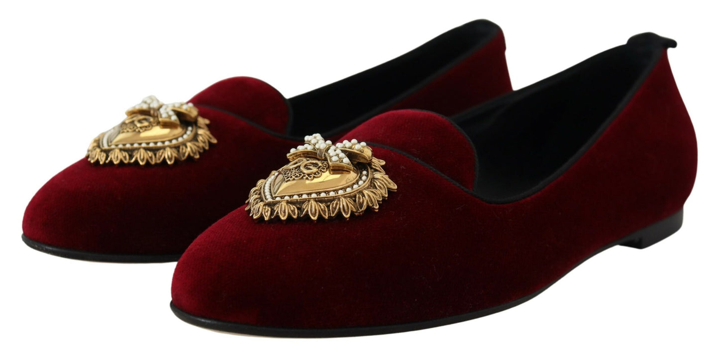Dolce & Gabbana Bordeaux fluwelen instappers, platte schoenen