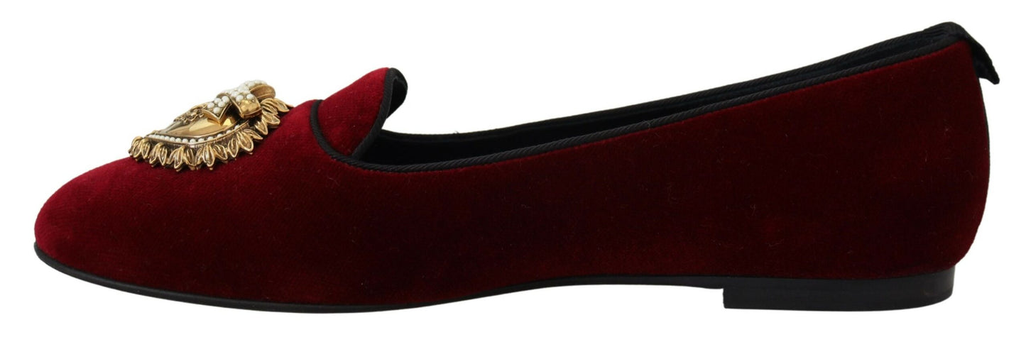 Dolce & Gabbana Bordeaux fluwelen instappers, platte schoenen