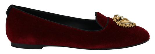 Dolce & Gabbana Bordeaux fluwelen instappers, platte schoenen
