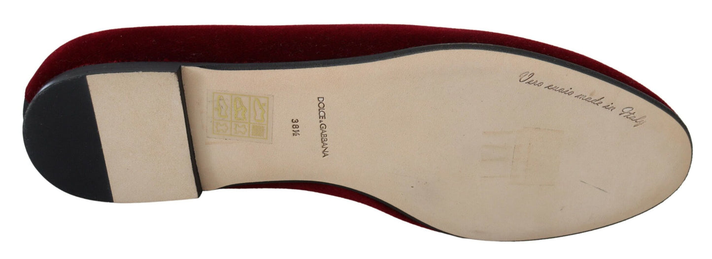 Dolce & Gabbana Bordeaux fluwelen instappers, platte schoenen