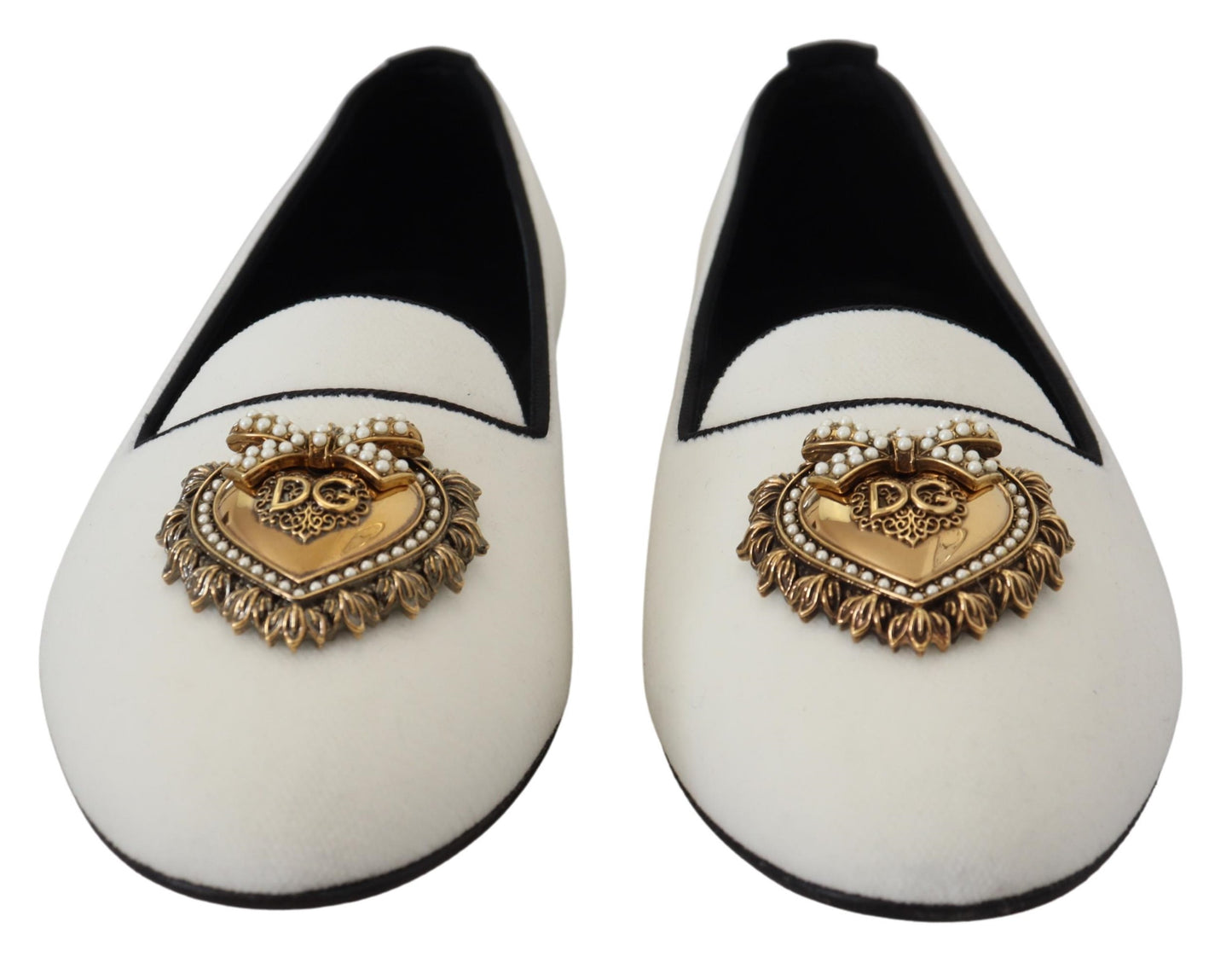 Dolce & Gabbana witte fluwelen instappers, platte schoenen