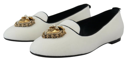 Dolce & Gabbana witte fluwelen instappers, platte schoenen