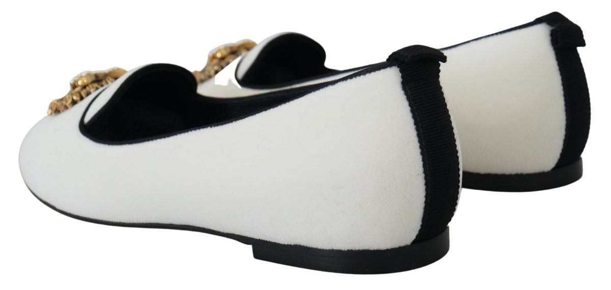 Dolce & Gabbana White Velvet Slip-On Loafers - Luxurious Comfort