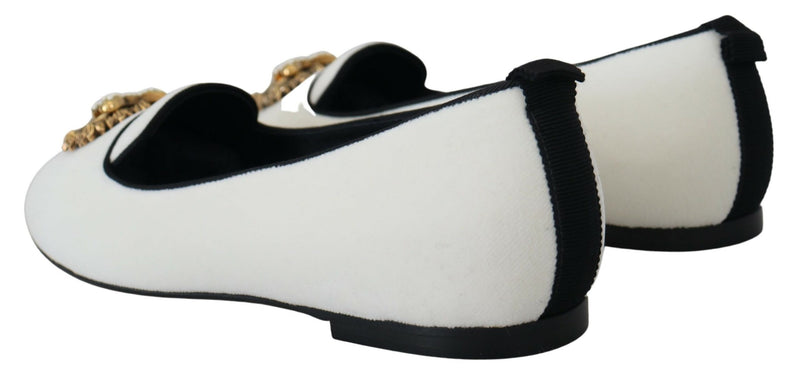 Dolce & Gabbana White Velvet Slip-On Loafers - Luxurious Comfort